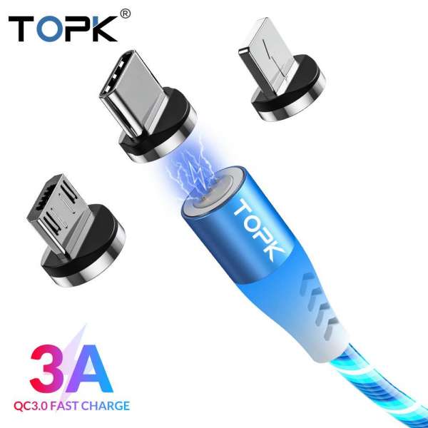 TOPK AM16 2020 Led Rapid Charging 3 In 1 Wireless Charger Cable Flowing Usb Cable For Iphone 6 Charger