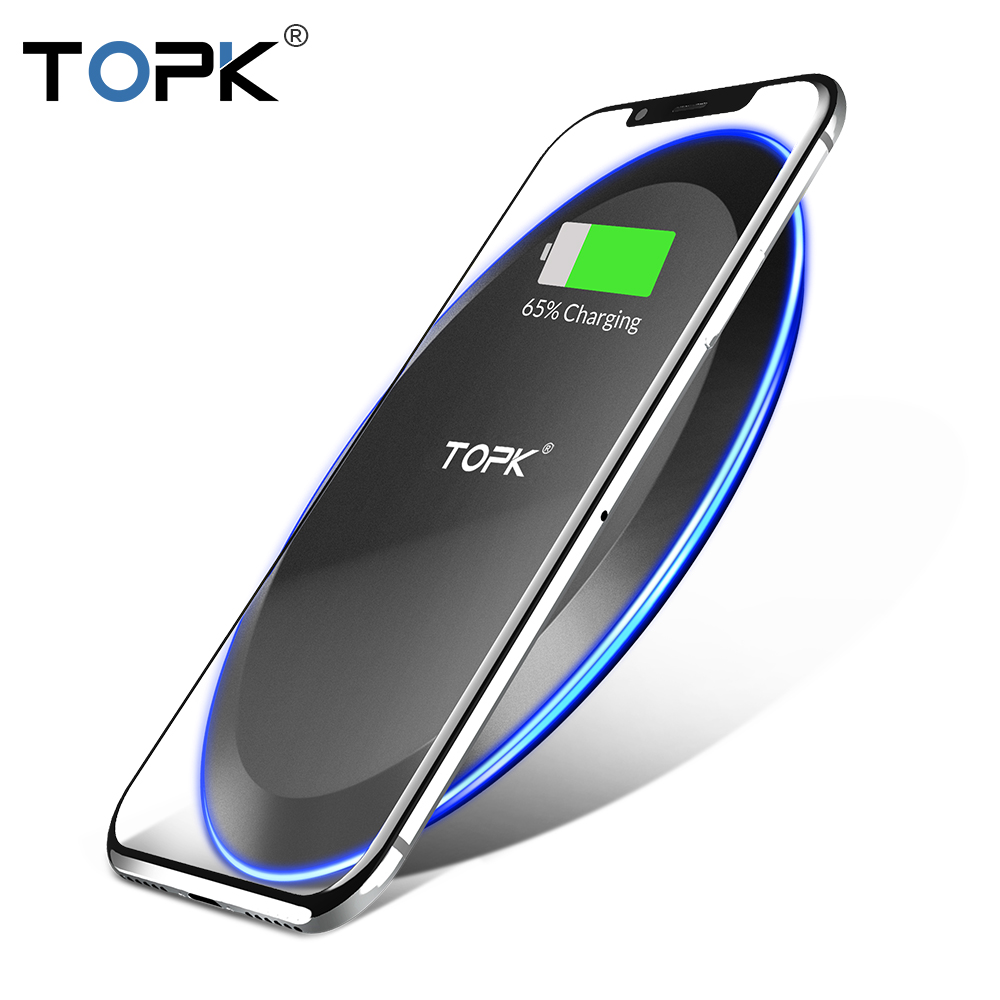 TOPK 10w Usb Thin Wireless Mobile Charger Black Branded Wireless Phone Charger