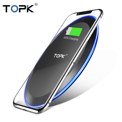 TOPK 10w Usb Thin Wireless Mobile Charger Black Branded Wireless Phone Charger